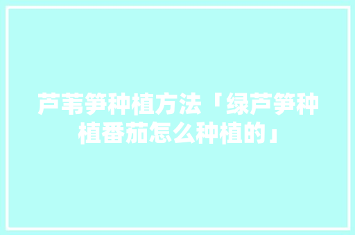 芦苇笋种植方法「绿芦笋种植番茄怎么种植的」