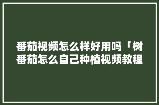 番茄视频怎么样好用吗「树番茄怎么自己种植视频教程」 番茄视频怎么样好用吗「树番茄怎么自己种植视频教程」 土壤施肥