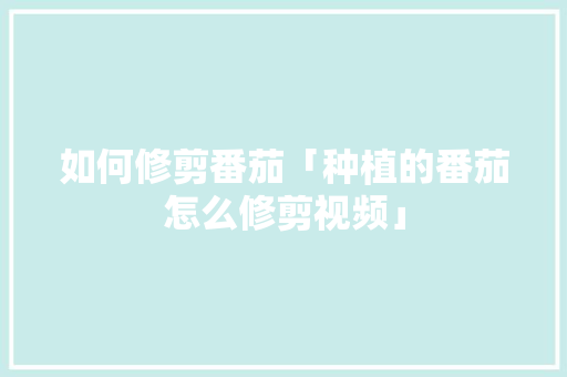 如何修剪番茄「种植的番茄怎么修剪视频」 如何修剪番茄「种植的番茄怎么修剪视频」 农业常识