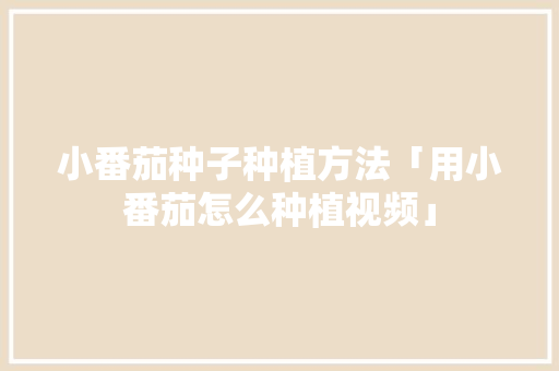 小番茄种子种植方法「用小番茄怎么种植视频」 小番茄种子种植方法「用小番茄怎么种植视频」 农业常识