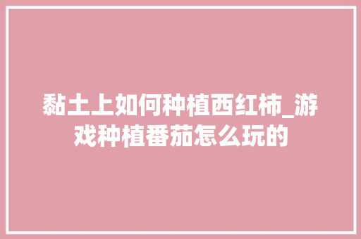 黏土上如何种植西红柿_游戏种植番茄怎么玩的