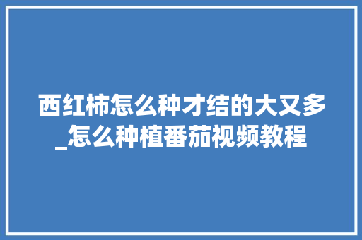 西红柿怎么种才结的大又多_怎么种植番茄视频教程 西红柿怎么种才结的大又多_怎么种植番茄视频教程 农业常识