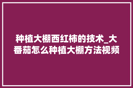 种植大棚西红柿的技术_大番茄怎么种植大棚方法视频 土壤施肥 种植大棚西红柿的技术_大番茄怎么种植大棚方法视频 种植大棚西红柿的技术_大番茄怎么种植大棚方法视频 土壤施肥