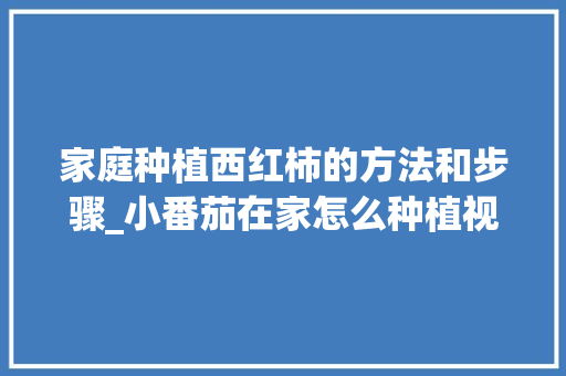 家庭种植西红柿的方法和步骤_小番茄在家怎么种植视频 家庭种植西红柿的方法和步骤_小番茄在家怎么种植视频 农业常识