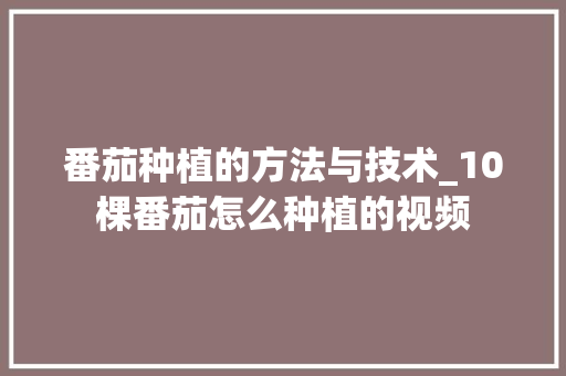 番茄种植的方法与技术_10棵番茄怎么种植的视频 番茄种植的方法与技术_10棵番茄怎么种植的视频 番茄种植技巧