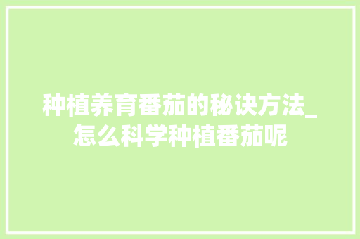 种植养育番茄的秘诀方法_怎么科学种植番茄呢 种植养育番茄的秘诀方法_怎么科学种植番茄呢 花朵知识