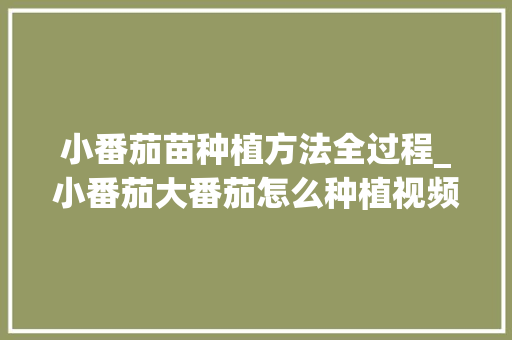 小番茄苗种植方法全过程_小番茄大番茄怎么种植视频 小番茄苗种植方法全过程_小番茄大番茄怎么种植视频 农业常识