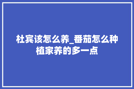 杜宾该怎么养_番茄怎么种植家养的多一点