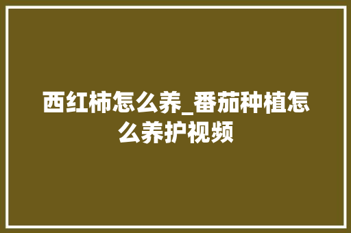 西红柿怎么养_番茄种植怎么养护视频