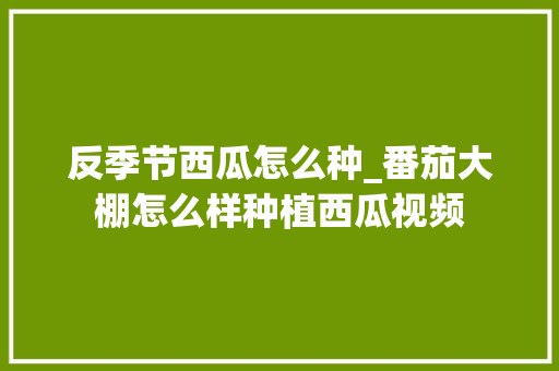 反季节西瓜怎么种_番茄大棚怎么样种植西瓜视频