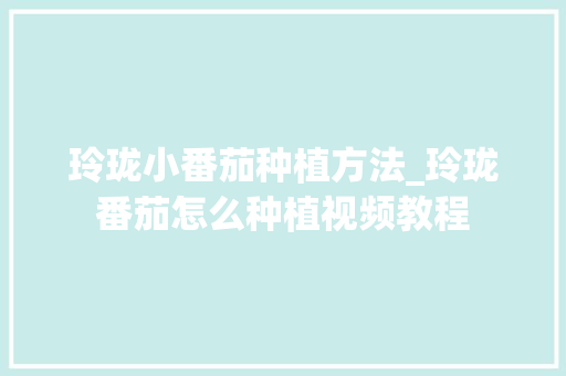 玲珑小番茄种植方法_玲珑番茄怎么种植视频教程