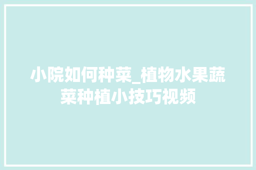 小院如何种菜_植物水果蔬菜种植小技巧视频 小院如何种菜_植物水果蔬菜种植小技巧视频 番茄种植技巧