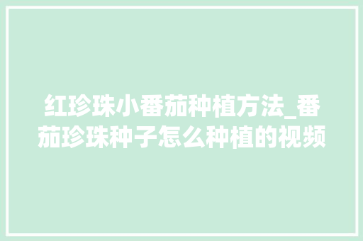 红珍珠小番茄种植方法_番茄珍珠种子怎么种植的视频 红珍珠小番茄种植方法_番茄珍珠种子怎么种植的视频 番茄病虫害防治