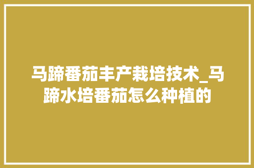 马蹄番茄丰产栽培技术_马蹄水培番茄怎么种植的 马蹄番茄丰产栽培技术_马蹄水培番茄怎么种植的 番茄种植技巧