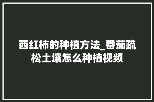 西红柿的种植方法_番茄疏松土壤怎么种植视频