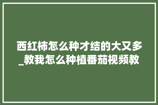 西红柿怎么种才结的大又多_教我怎么种植番茄视频教程 西红柿怎么种才结的大又多_教我怎么种植番茄视频教程 土壤施肥