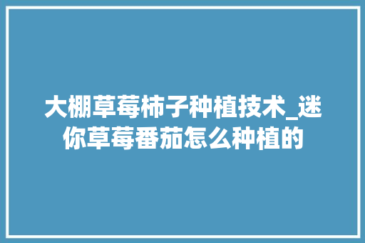 大棚草莓柿子种植技术_迷你草莓番茄怎么种植的 大棚草莓柿子种植技术_迷你草莓番茄怎么种植的 番茄种植技巧