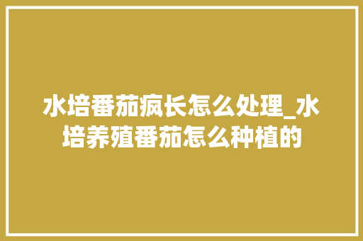 水培番茄疯长怎么处理_水培养殖番茄怎么种植的 水培番茄疯长怎么处理_水培养殖番茄怎么种植的 番茄种植技巧