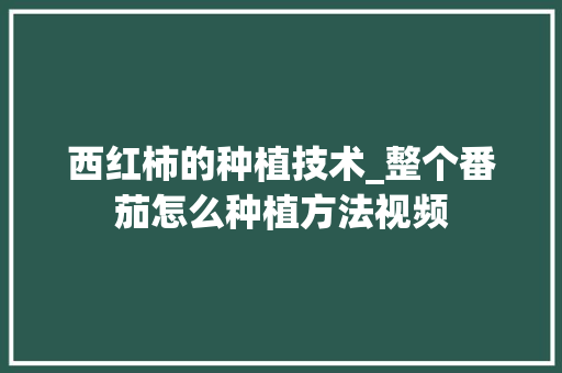西红柿的种植技术_整个番茄怎么种植方法视频 西红柿的种植技术_整个番茄怎么种植方法视频 植物种类