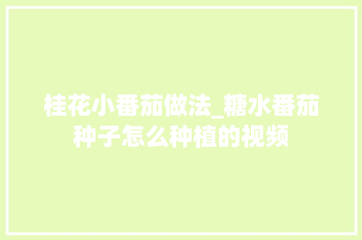 桂花小番茄做法_糖水番茄种子怎么种植的视频