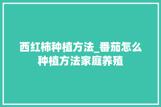 西红柿种植方法_番茄怎么种植方法家庭养殖