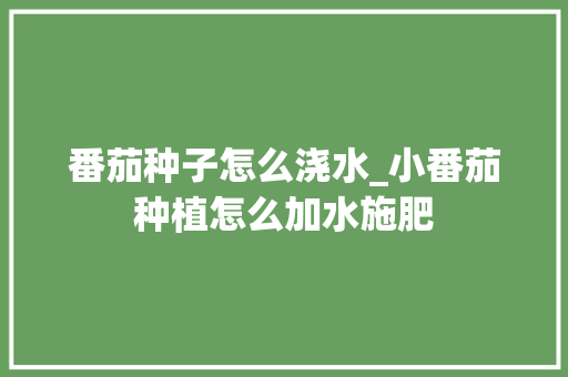 番茄种子怎么浇水_小番茄种植怎么加水施肥