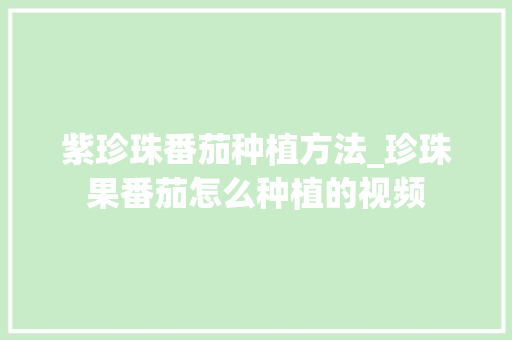 紫珍珠番茄种植方法_珍珠果番茄怎么种植的视频 紫珍珠番茄种植方法_珍珠果番茄怎么种植的视频 农业常识